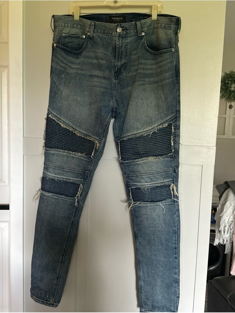 PacSun Men's Dark Blue Distressed Biker Skinny Jeans